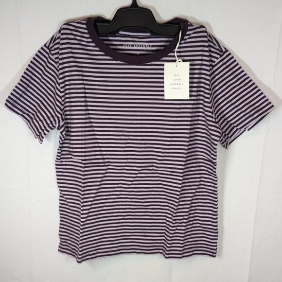 Free Assembly Women's Short Sleeve Crop Stripe Cotton Purple Box Tee size XS - Picture 3 of 6